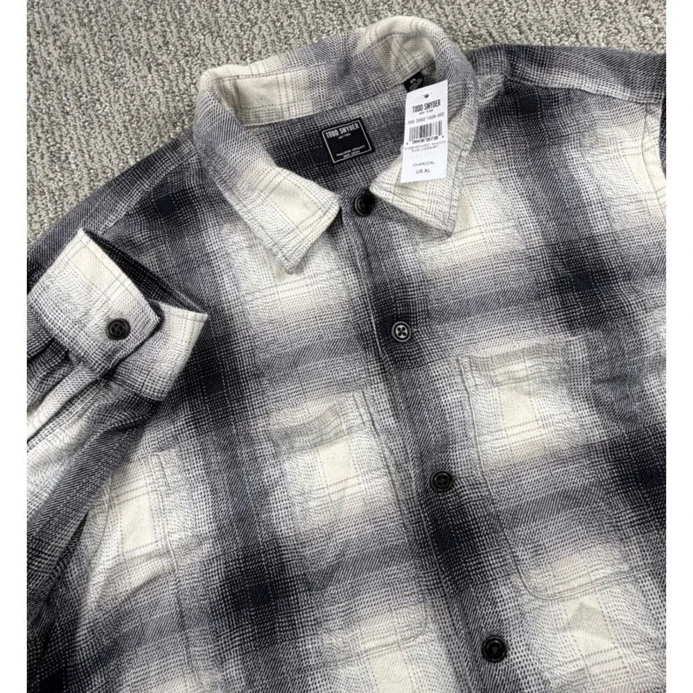 NEW Todd Snyder Plaid Overshirt Men XL Charcoal Grey Shadow Flannel Jacket NWT